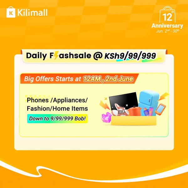 This image ad promotes a limited-time flash sale from Kilimall, offering discounts on various product categories includi