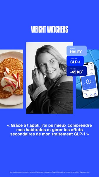 This ad for Weight Watchers features a testimonial from a woman named Haley who says that the app has helped her better 