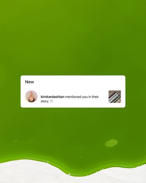 This ad features a social media notification from Kim Kardashian mentioning the brand in her story. The notification is 