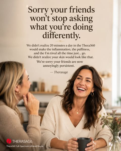 This image ad for Therasage promotes the Thera360 Full-Spectrum Infrared Sauna, implying that using it for 20 minutes a 