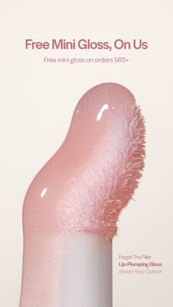 This image ad promotes a lip-plumping gloss and offers a free mini gloss with orders over $65.