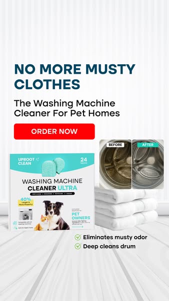 Image ad for Uproot Clean washing machine cleaner ultra. The ad highlights that this product is designed to help remove 