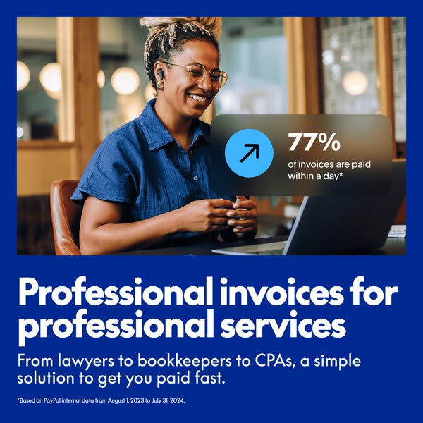 This ad promotes professional invoices for professional services, highlighting the speed of payment and targeting profes