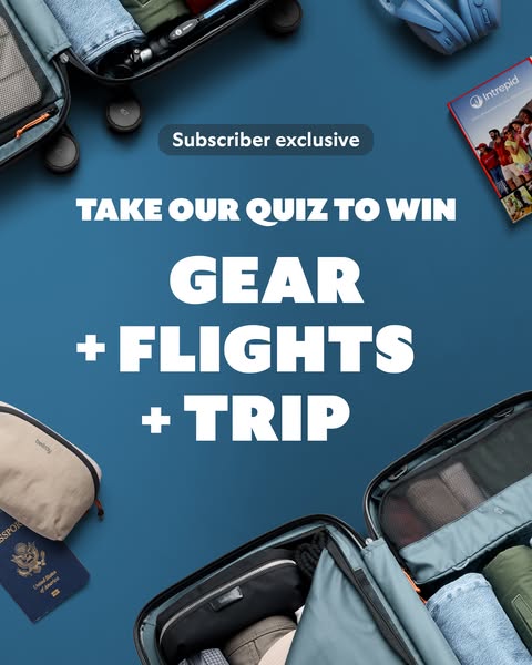 This ad is for a giveaway where subscribers can win gear, flights, and a trip by taking a quiz.