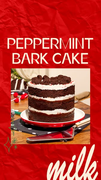 This ad showcases a peppermint bark cake from Milk Bar. The ad is designed to appeal to those who enjoy baking or purcha