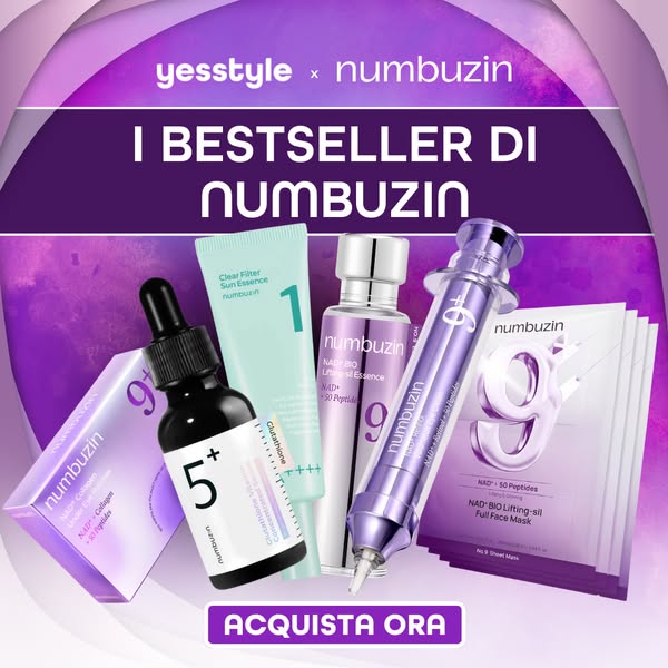 This ad showcases a variety of Numbuzin skincare products, highlighting their collaboration with YesStyle and promoting 