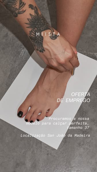 This image ad presents a job opportunity at MIISTA, seeking a foot model who fits the size 37 shoe. The ad features a cl