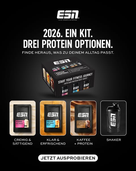 This ad promotes ESN's Protein Starterkit, which offers three different protein options. The ad features the kit its