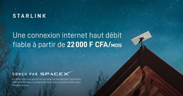 This image ad for Starlink internet service features a dish mounted on a rooftop against a night sky, highlighting its h