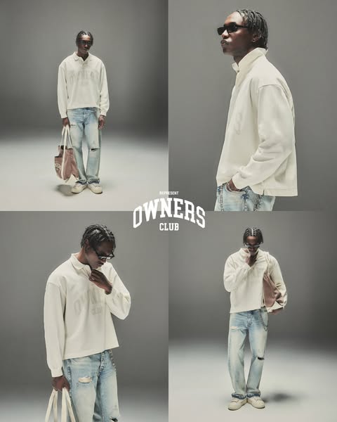 An advertisement showing a model wearing apparel from Represent Owners Club, implying exclusivity and sophisticated styl
