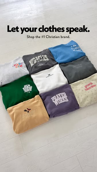 This ad showcases a variety of Christian-themed apparel, inviting customers to express their faith through clothing from