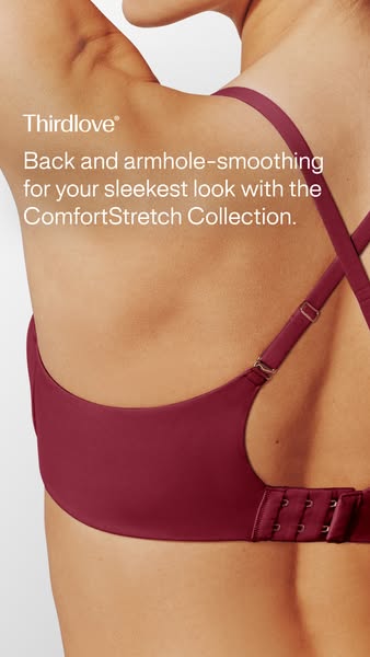 This image ad for Thirdlove promotes their ComfortStretch Collection, highlighting the bra's back and armhole-smooth