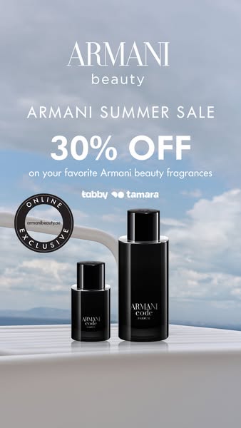 The image ad is advertising the Armani Summer Sale with 30% off Armani Beauty fragrances.