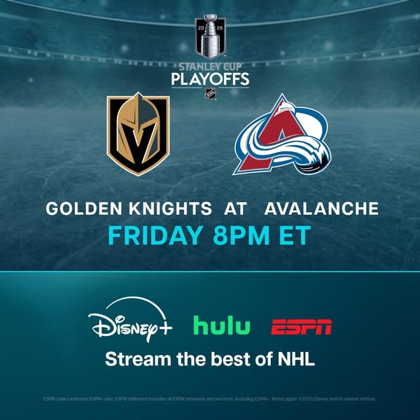 This ad is promoting the NHL Stanley Cup Playoffs game between the Golden Knights and the Avalanche, which is airing on 