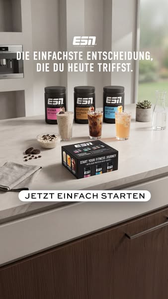 This ad promotes ESN protein powder, emphasizing the ease of incorporating it into one's daily routine. The visual s
