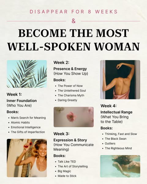 This ad promotes a four-week program designed to transform individuals into well-spoken women through inner foundation w