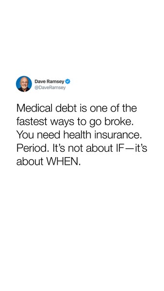 Ad promoting health insurance by showcasing a tweet that explains that medical debt is the fastest way to go broke.