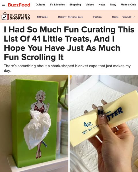This ad showcases a screenshot from a BuzzFeed shopping article, titled 'I Had So Much Fun Curating This List Of 41 