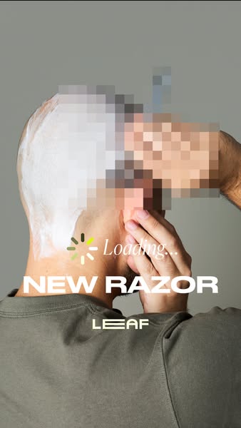 This ad is for Leaf razors. It shows a man with shaving cream on his head and a loading symbol. The ad is meant to conve