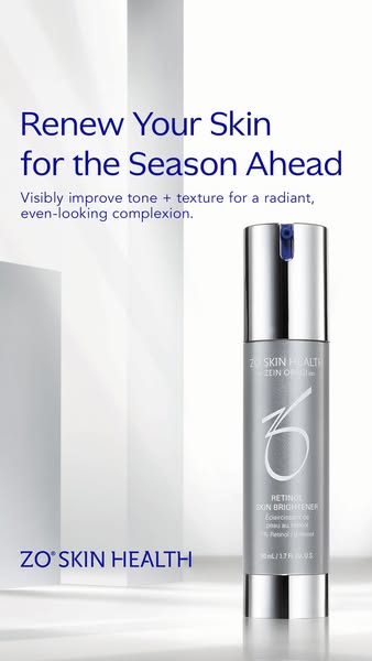 This ad promotes ZO Skin Health's Retinol Skin Brightener to improve skin tone and texture for a radiant complexion.