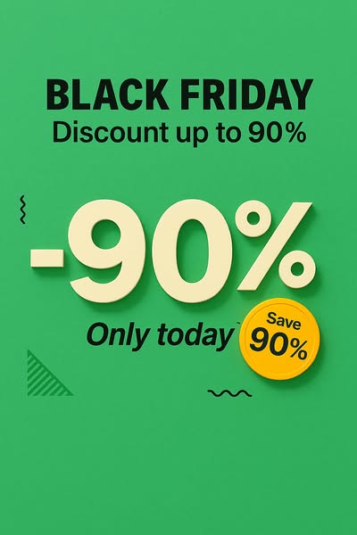 This image ad promotes a Black Friday discount, offering up to 90% off for a limited time.