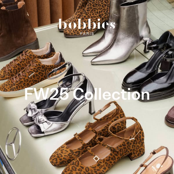 This ad showcases a variety of Bobbies Paris footwear, highlighting the brand's FW25 collection. The image features 