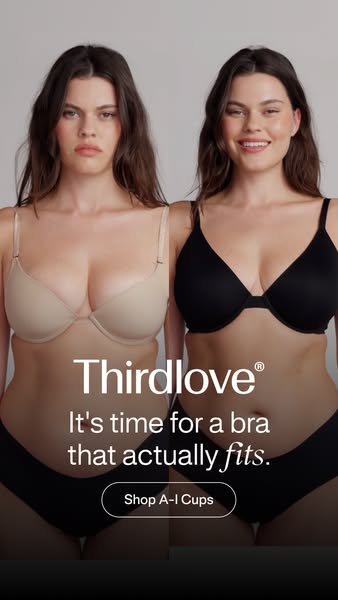 This ad compares a sad looking woman who has a bad bra fit to a happy looking woman with a bra that fits. It encourages