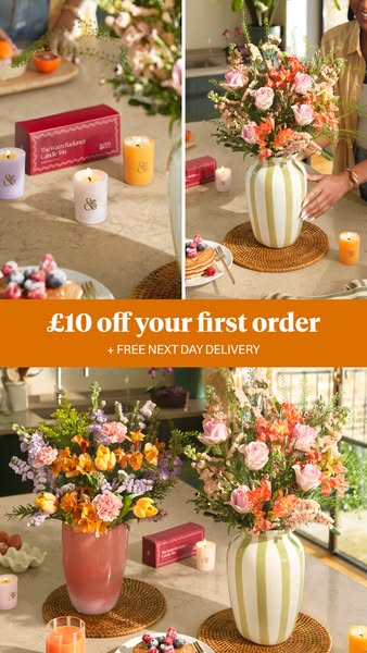 This image ad promotes the brand, &Breathe, with a shot of the candles in a staged setting with other products to sh