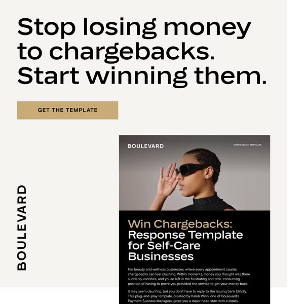 This ad highlights the problem of chargebacks for beauty and wellness businesses and offers a response template as a sol