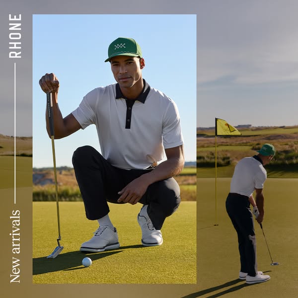 An ad for Rhone apparel, focusing on their new arrivals for golf.