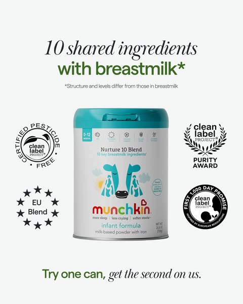 This image ad for Munchkin infant formula focuses on the shared ingredients with breastmilk and the potential benefits f