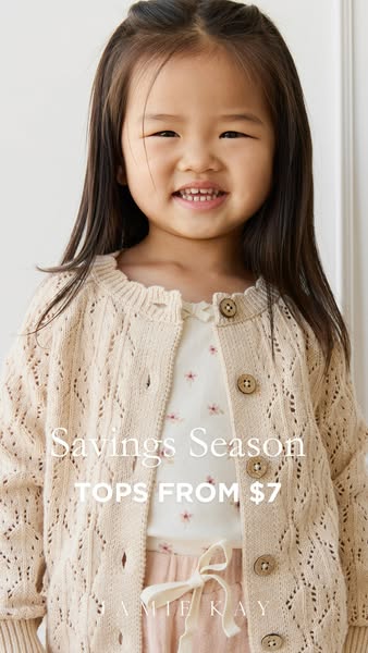 This ad promotes Amie Kay's tops for children, highlighting a sale with prices starting at $7. The ad features a you