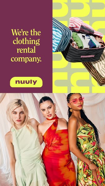 This ad for Nuuly presents it as a clothing rental company. The ad features a shot of bags with clothes in them, along w