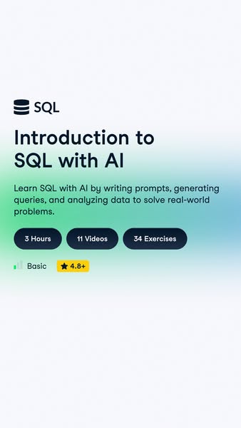 This ad is for an SQL with AI course. It highlights the course's features, such as the number of hours, videos, and 