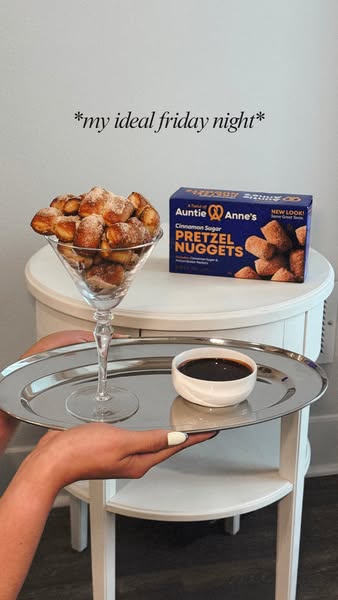 This image ad is presenting Auntie Anne's Cinnamon Sugar Pretzel Nuggets as a simple yet indulgent treat that's 
