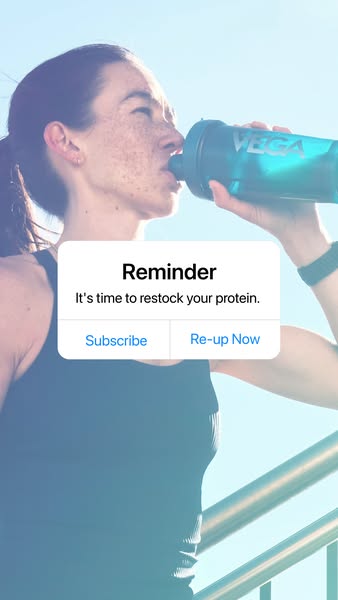This ad features a reminder popup similar to the one used on iOS devices, prompting the user to restock on their Vega pr