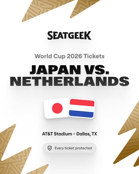 This image ad promotes tickets for the World Cup 2026 game between Japan and the Netherlands at AT&T Stadium in Dall