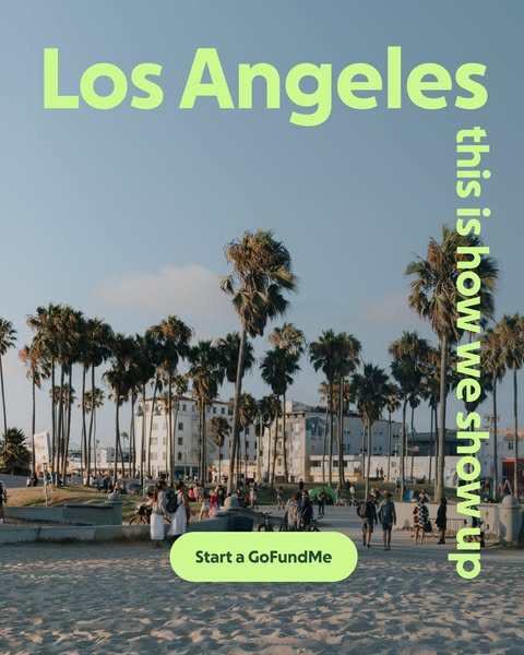 This image ad promotes GoFundMe by featuring a beach scene and the text 'Los Angeles' above, and a call to actio