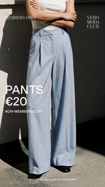 This image ad promotes VERO MODA pants. It emphasizes the discounted price for members of the VERO MODA Club, creating a