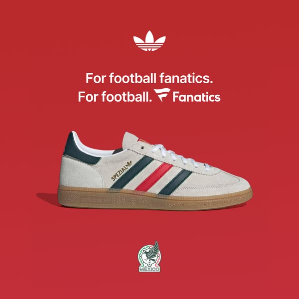 This ad promotes the Adidas Spezial shoe. The ad features an image of the Spezial shoe against a red background, and the