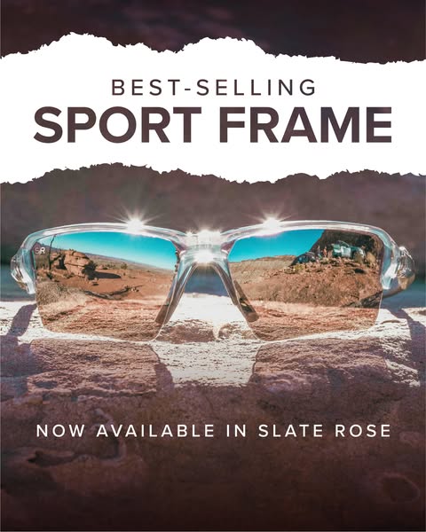 This image ad showcases sports frame sunglasses, highlighting a new color option. The headline indicates the sunglasses 