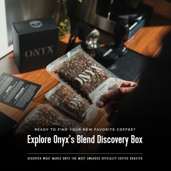 Image ad for Onyx's Blend Discovery Box, inviting viewers to explore new coffee blends.