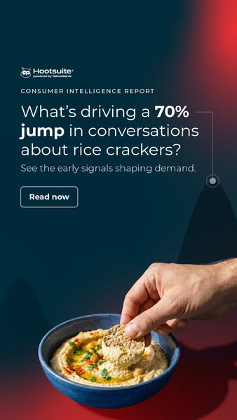 This image ad by Hootsuite promotes their consumer intelligence report focusing on the increasing interest in rice crack
