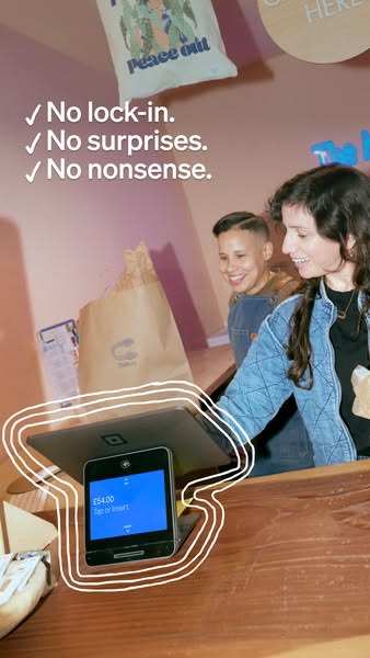 This ad for Square highlights the product's key features, including no lock-in, no surprises, and no nonsense. The a