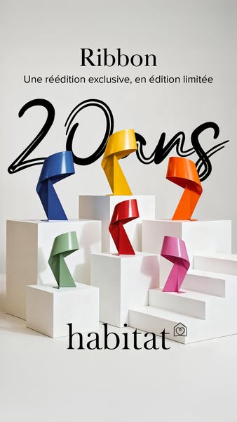 This ad showcases the Ribbon lamp by Habitat, celebrating its 20th anniversary with an exclusive, limited edition re-rel