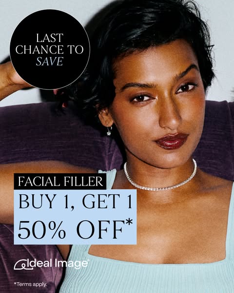 This image ad for Ideal Image promotes a limited-time offer on facial fillers. The ad features a close-up shot of a woma
