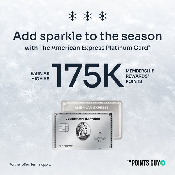 This image ad promotes the American Express Platinum Card, highlighting an opportunity to earn 175,000 membership reward