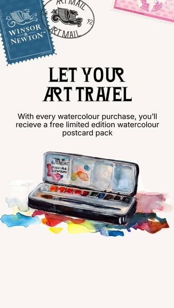 This ad features a Winsor & Newton watercolor palette set, along with the offer of a free limited edition watercolor