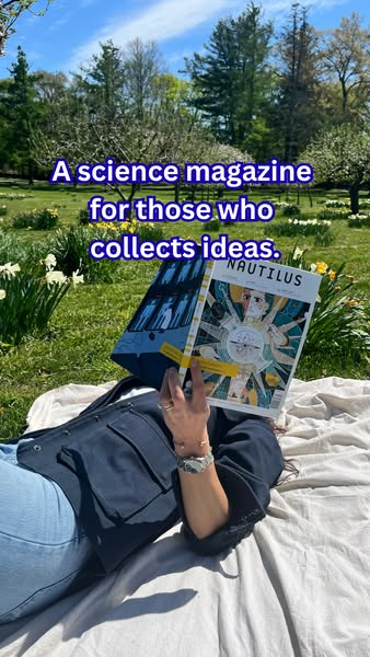 An image ad for Nautilus magazine shows a person relaxing outdoors while reading the magazine, suggesting a science maga