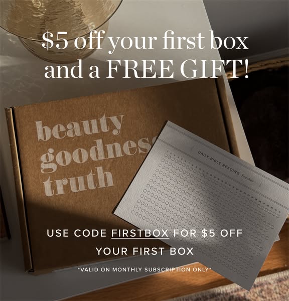 This image ad promotes a subscription box service specializing in beauty, goodness, and truth. The ad highlights a speci